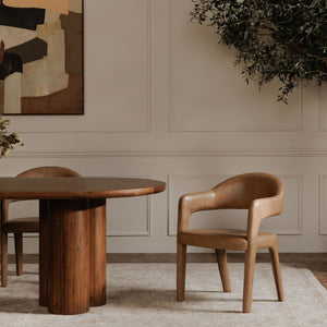 Martens Brown Leather Dining Chair with Armrests