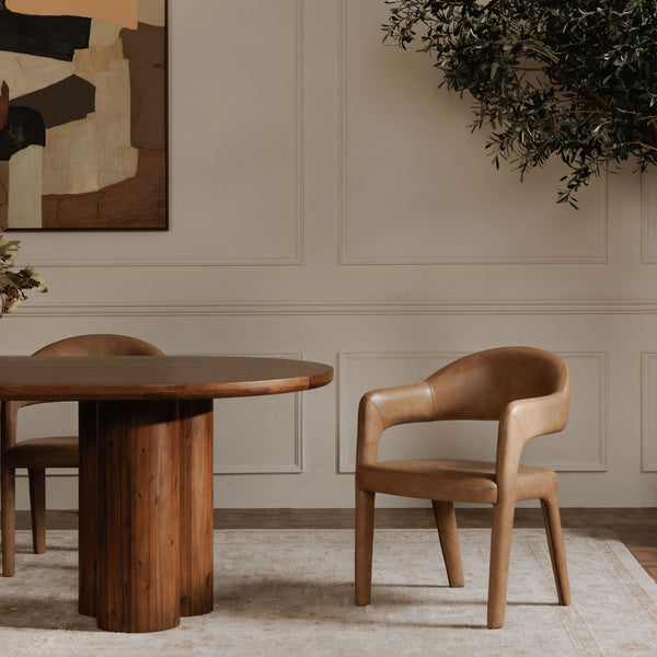 Martens Brown Leather Dining Chair with Armrests