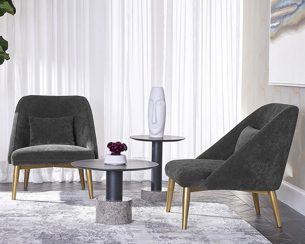 Monaco End Table - Black - Light Grey Marble / Raw Umber