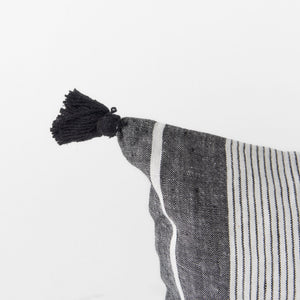 Kimia 14L x 26W White and Black Fabric Herringbone and Fringed Decorative Pillow Cover