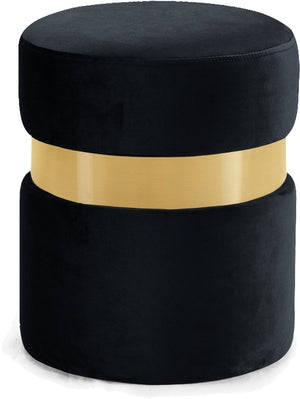 Reginald Ottoman/Stool In Black Velvet and Gold