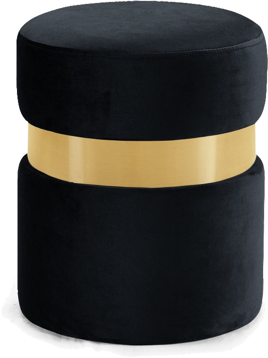 Reginald Ottoman/Stool In Black Velvet and Gold