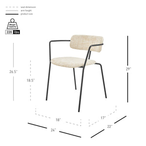 Alivia KD Chenille Dining Side Arm Chair, Allure Cream