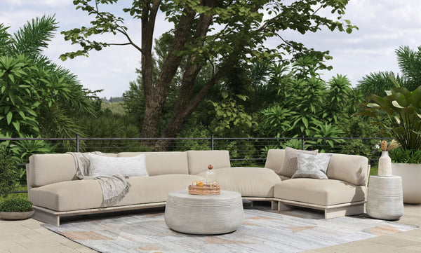 Livia Teak Outdoor Sectional in Soft Taupe
