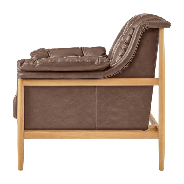 Larry Faux Leather Tufted Accent Arm Chair, Casa Brown