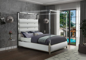 Renee King Bed In White Faux Leather