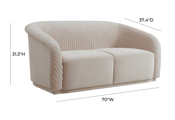 Yara Pleated Beige Velvet Loveseat