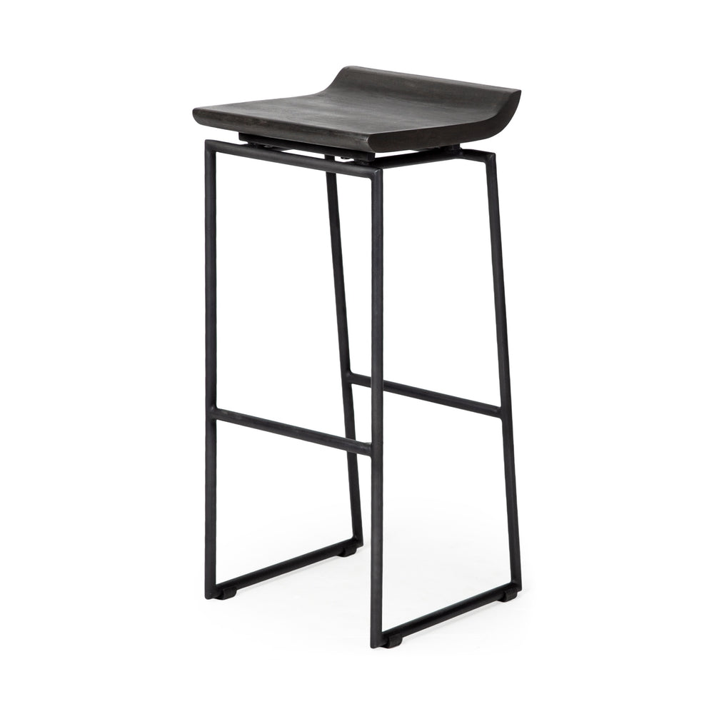 Givens 30.25" Seat Height Black Wood Seat Black Metal Base Stool