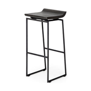 Givens 30.25" Seat Height Black Wood Seat Black Metal Base Stool