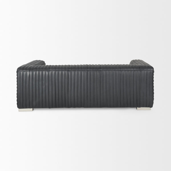 Ricciardo Black Leather Wrapped Three Seater Sofa 82.5L x 38.5W x 26.5H