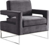 Alfonso Accent Chair In Grey Velvet And Chrome Stainless Steel Base