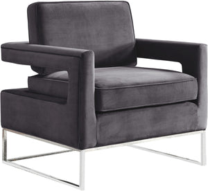 Alfonso Accent Chair In Grey Velvet And Chrome Stainless Steel Base