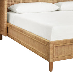 WINGED HEADBOARD AND PLATFORM IN RADIO WEAVE WRAPPED RATTAN, KING SIZE