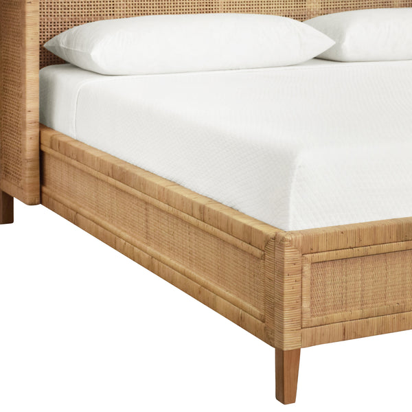 WINGED HEADBOARD AND PLATFORM IN RADIO WEAVE WRAPPED RATTAN, KING SIZE