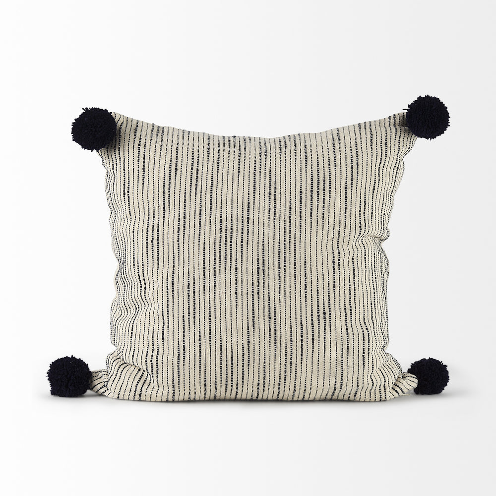 Krystal 18 x 18 Cream/Black Pom Pom Decorative Pillow Cover