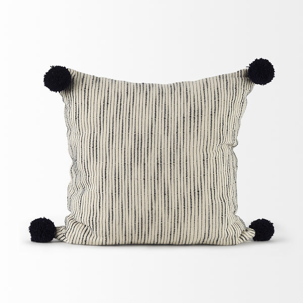 Krystal 18 x 18 Cream/Black Pom Pom Decorative Pillow Cover