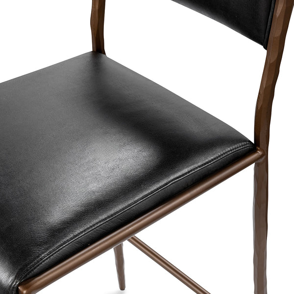 Kayne Leather Counter Stool - Black Hammered Metal Frame