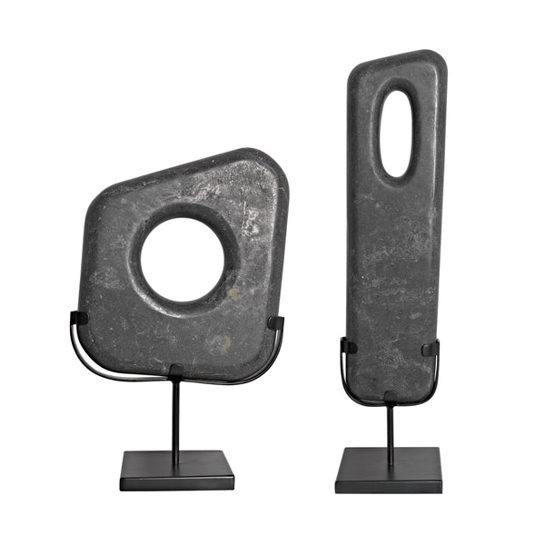 Flaubert Marble and Industrial Steel Duo in Black Marble and Matte Black Finish