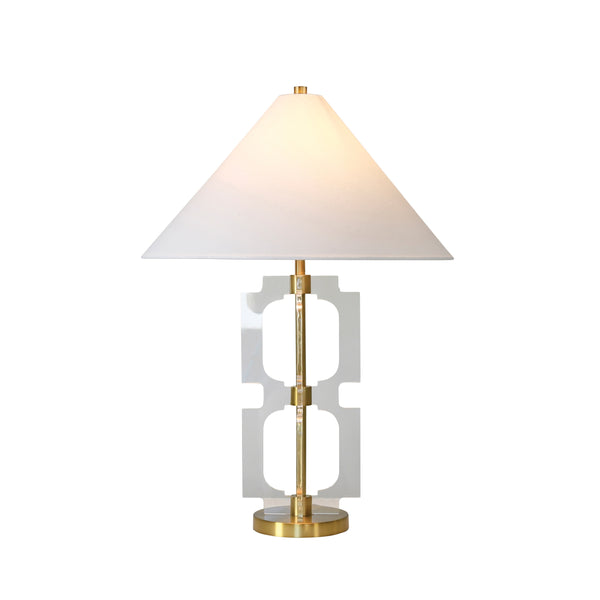DOUBLE STACKED ACRYLIC SQUARE TABLE LAMP WITH ANTIQUE BRASS PARTS