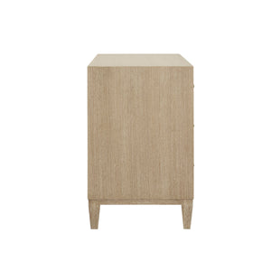THREE DRAWER SIDE TABLE WITH FLUTED DETAIL IN CERUSED OAK