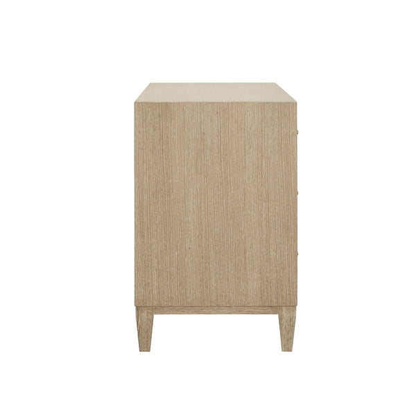 THREE DRAWER SIDE TABLE WITH FLUTED DETAIL IN CERUSED OAK