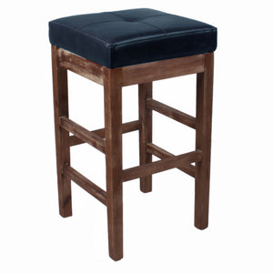 Valencia Bonded Leather Counter Stool Drift Wood Legs In Vintage Blue