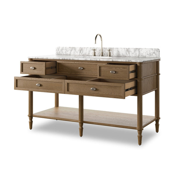 Toulouse Single Wide Vanity - Washed Blonde Oak Veneer
