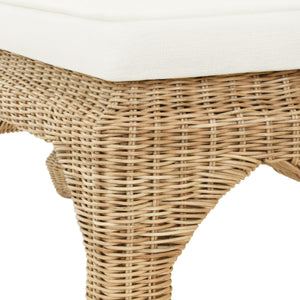 MING STYLE BENCH IN WOVEN RATTAN WITH IVORY LINEN CUSHION