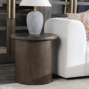 Runa Solid Wood Round End Table - Coffee Brown