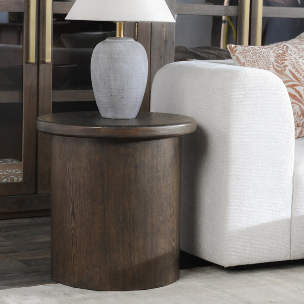 Runa Solid Wood Round End Table - Coffee Brown