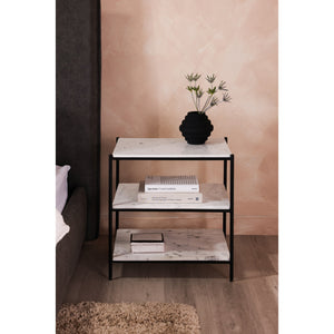Trine White Marble & Iron Nightstand
