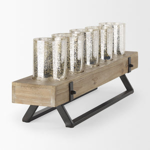Benk Wood and Black Metal Five Cup Candle Holder