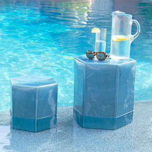 Porto Ceramic Indoor/Outdoor Side Table-Large, Azure