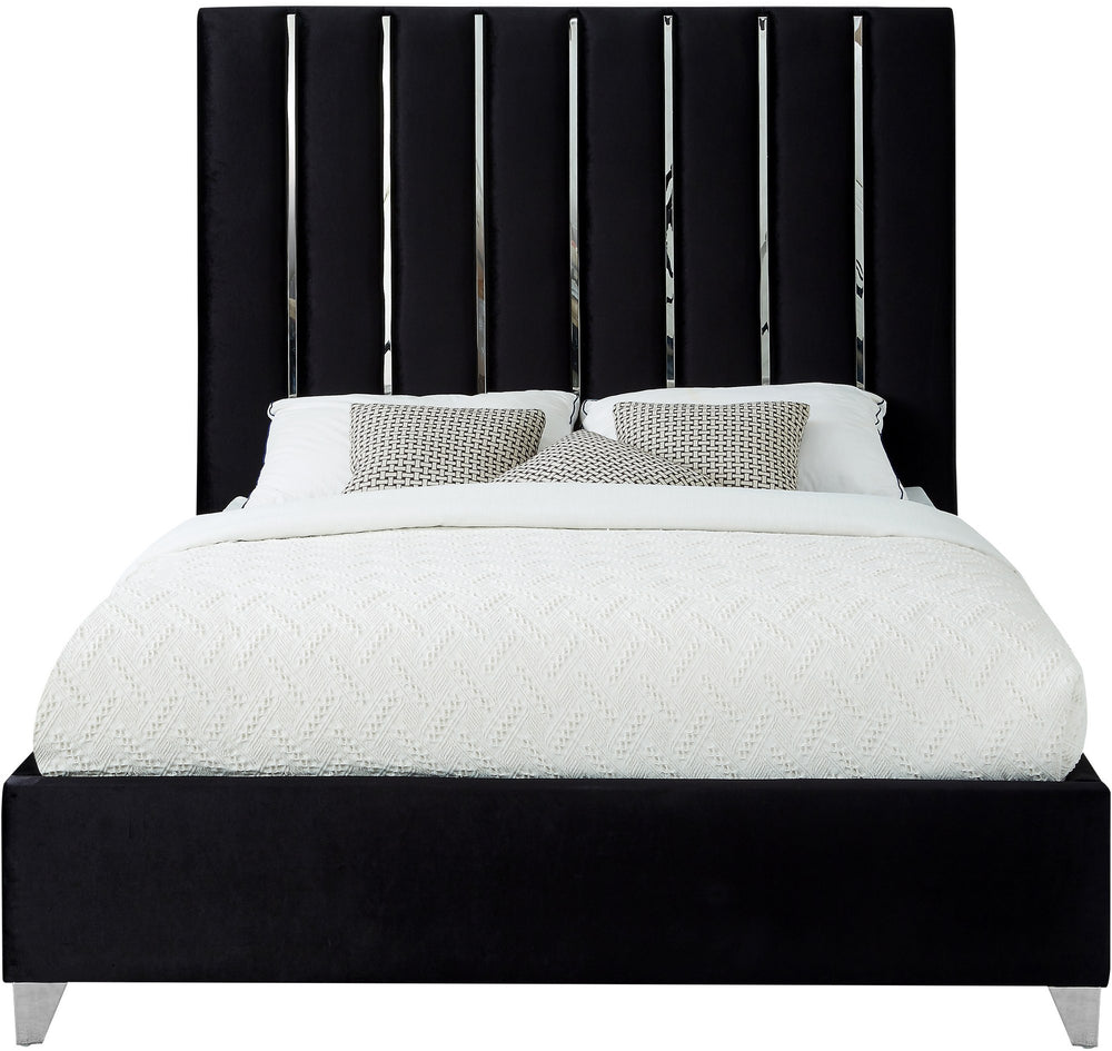 Donnie Queen Bed In Black Velvet