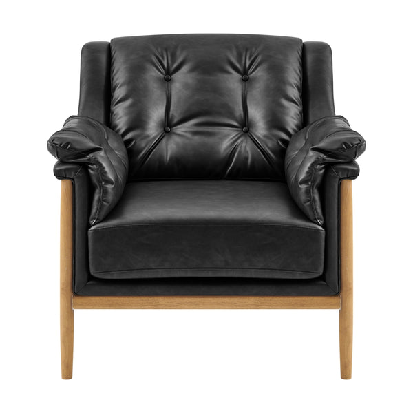 Larry Faux Leather Tufted Accent Arm Chair, Casa Black