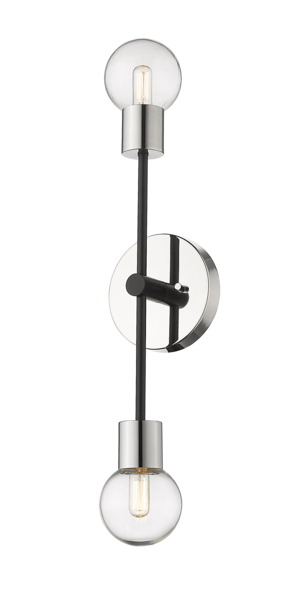 Neutra 2 Light Wall Sconce in Matte Black + Polished Nickel Finish