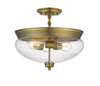 Amon 3 Light Semi Flush Mount in Heritage Brass Finish