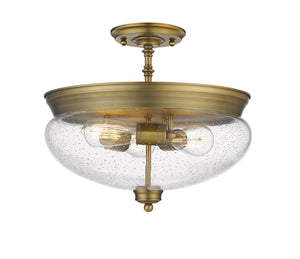 Amon 3 Light Semi Flush Mount in Heritage Brass Finish