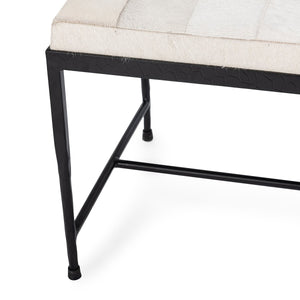 Achen 60" Bench with Hammered Iron & Hide - Dusty Cream