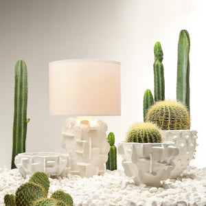  Helios Ceramic Table Lamp with Linen Shade, White