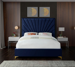 Wilfred Queen Bed In Navy Velvet