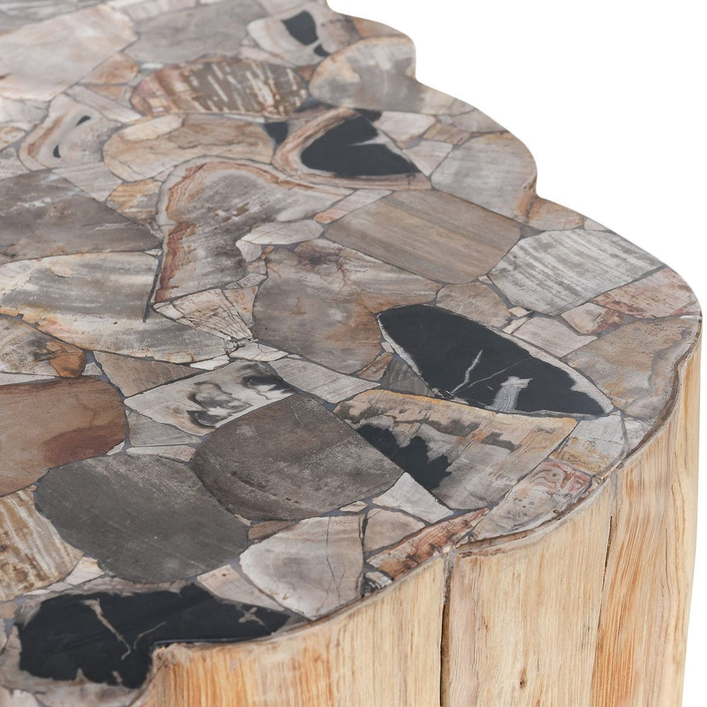 Norwest Solid Wood Coffee Table with Teak & Petrified Wood