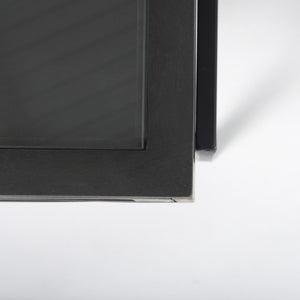 Arelius 42"L Rectangular Glass-Top Black-Brown Wood w/ Black Metal Base Display Coffee Table
