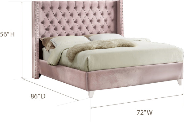 Isabel Queen Bed In Pink Velvet