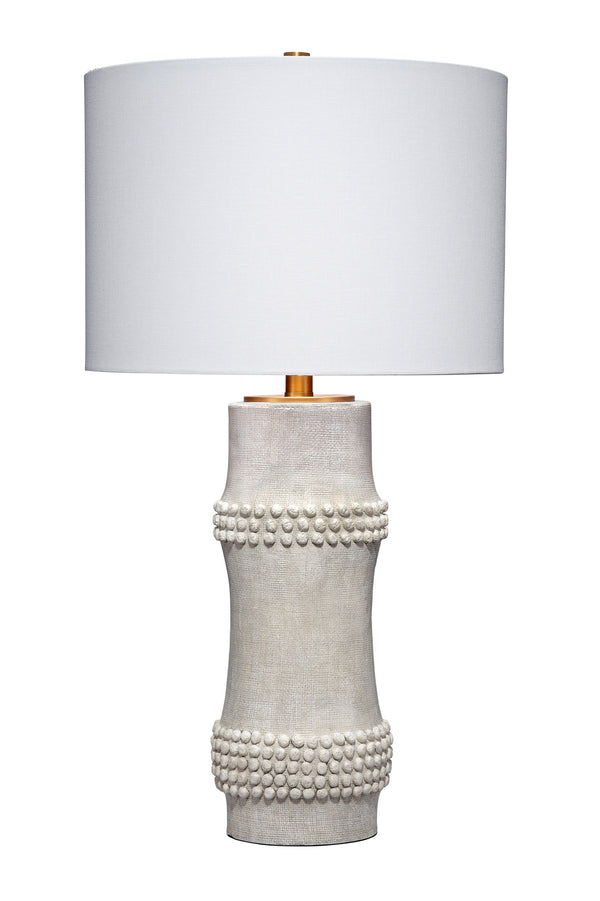 Rail Polyresin Table Lamp with Linen Shade, White