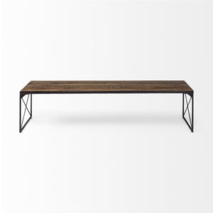 Trestman III 66L x 18W Brown Wood Top W/Black Iron Base Accent Bench