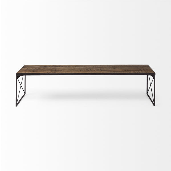 Trestman III 66L x 18W Brown Wood Top W/Black Iron Base Accent Bench
