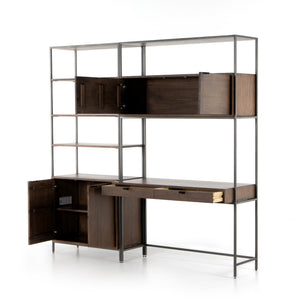 Trey Modular Wall Desk W/ 1 Bookcase - Auburn Poplar