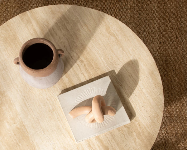 Idella Travertine Round Coffee Table - Tan