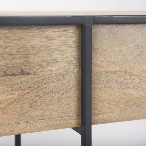 Morris 63.0L x 15.0W x 31.0H Beige Wood w/ Black Metal Frame 2 Drawer Console Table